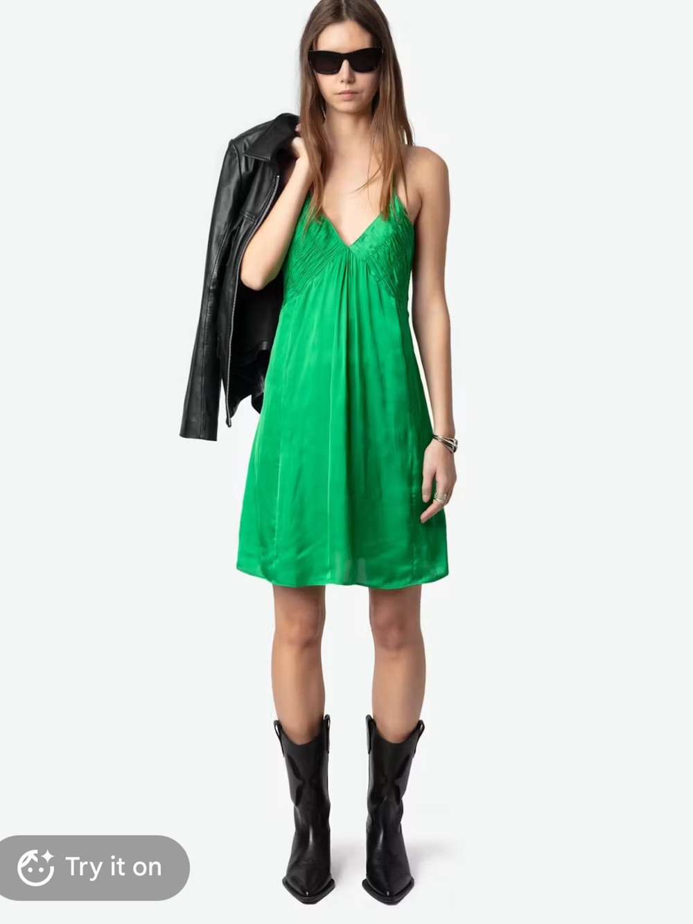 $348 Zadig&Voltaire Rayonna Green Satin Dress NWT Large